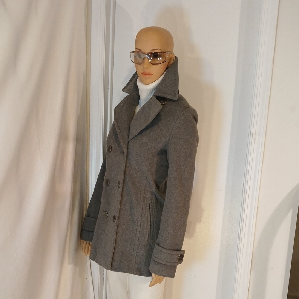 NWOT LANDS' END Gray Wool & Cashmere Blend Double-Breasted Pea Coat/Jacket - Picture 6 of 16